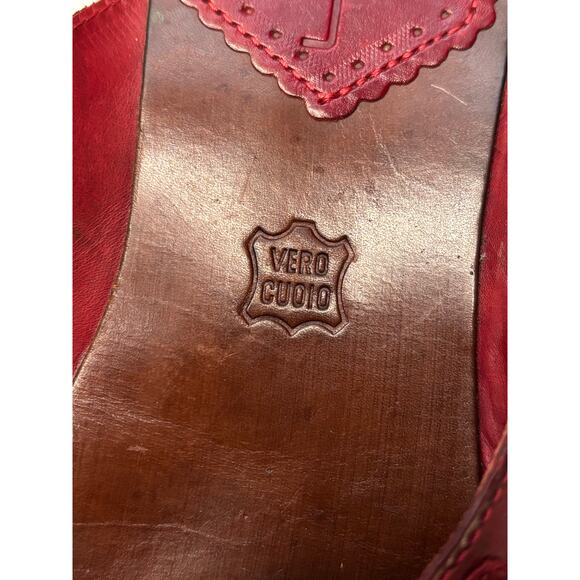 Vero Cuoio Red Leather Embroidered Mules European Made Women's US Sz 6.5 - Picture 3 of 9